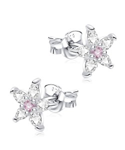 Sweetie Flowers With CZ Stone Silver Ear Stud STS-5333